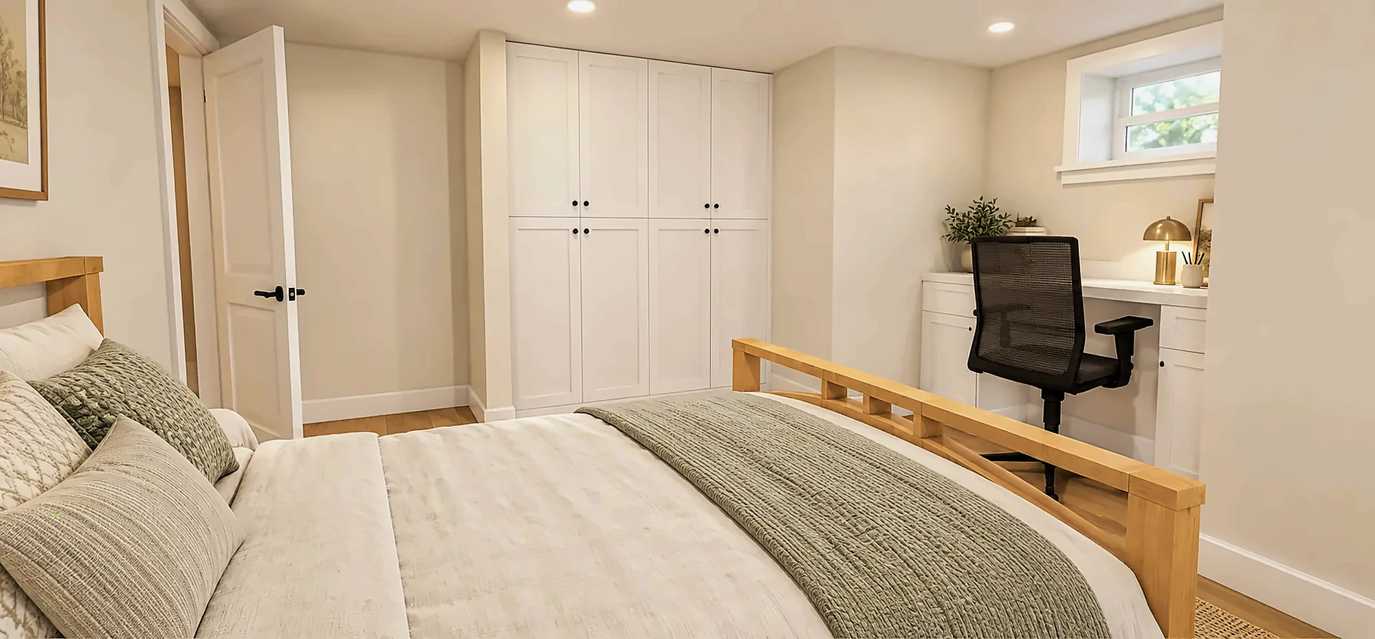 ADU bedroom with built-in storage