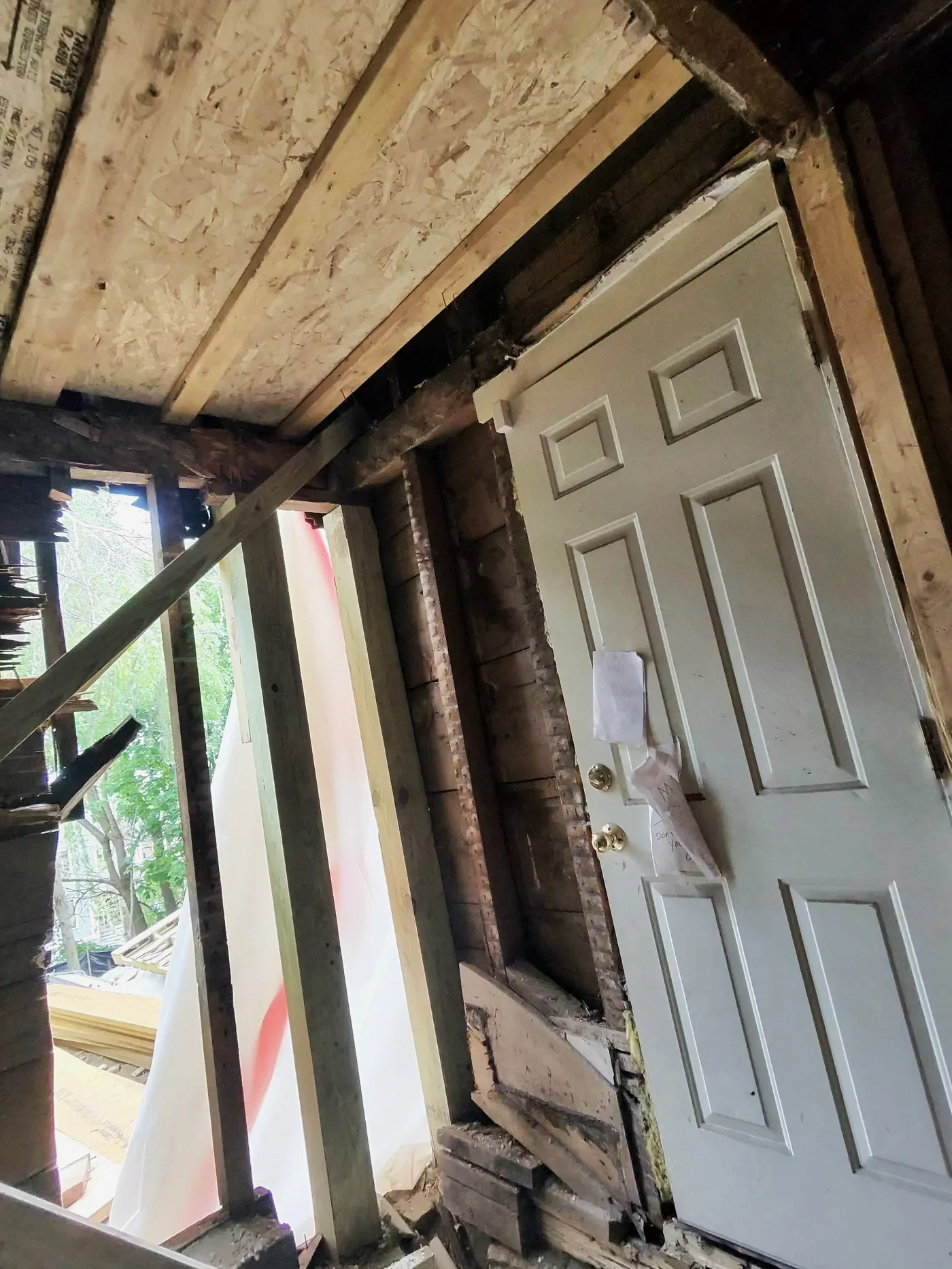 New structural framing during interior renovation