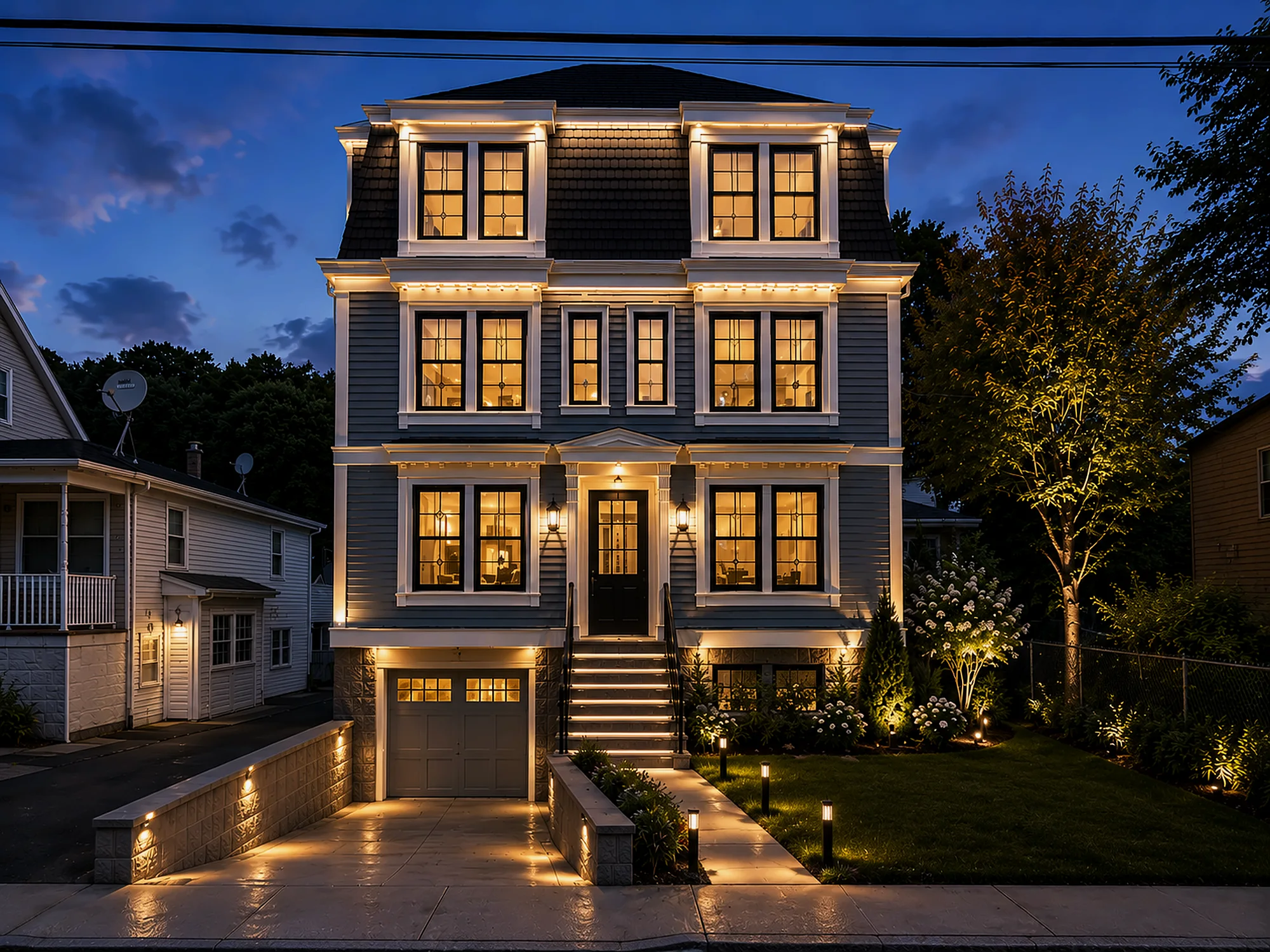 141 Ashley St, East Boston — three-story multi-family at dusk