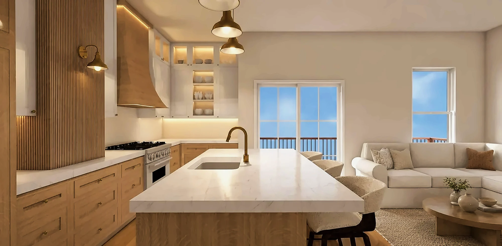 Multi-family unit kitchen and living