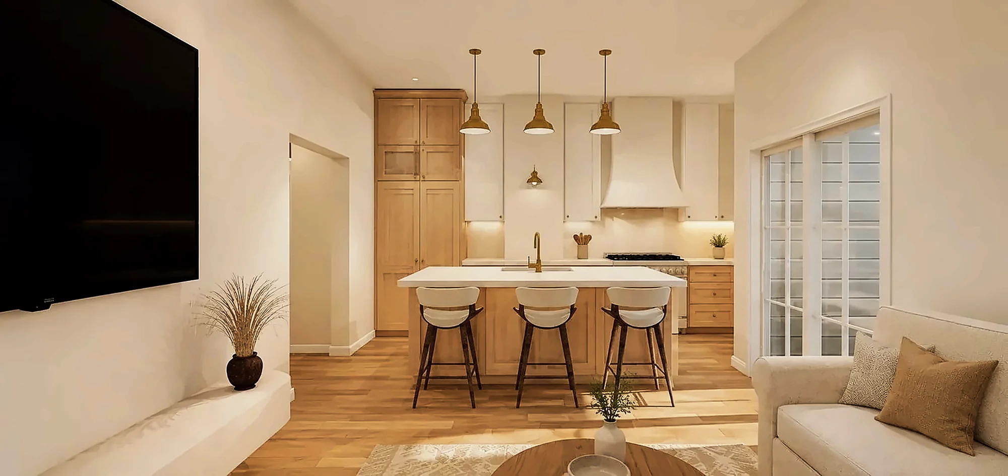 Multi-family unit living room and kitchen